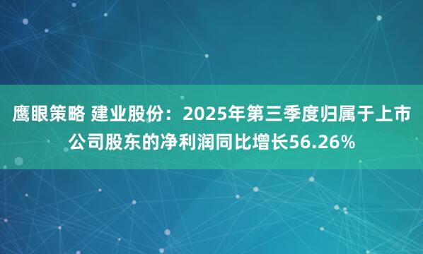 鹰眼策略 建业股份：2025年第三季度归属于上市公司股东的净利润同比增长56.26%